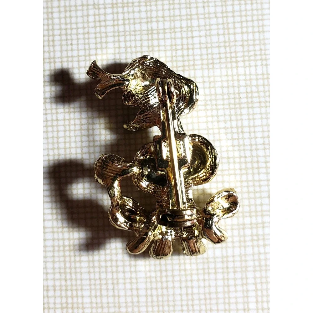 Vintage Poodle Dog Brooch Pin Textured Gold Tone‎ Enamel Poodle Lover ab1-